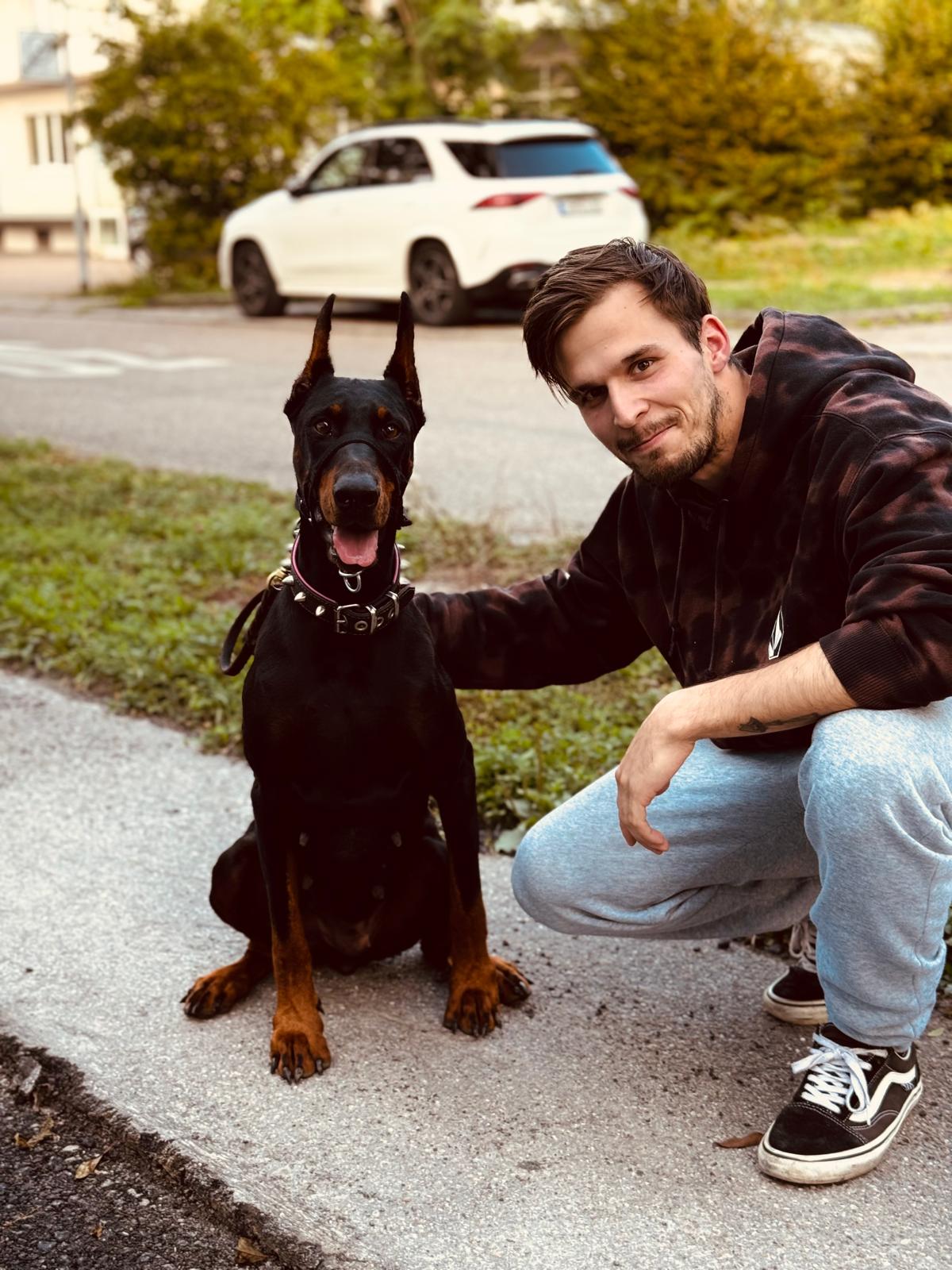 BenBull team member with dog